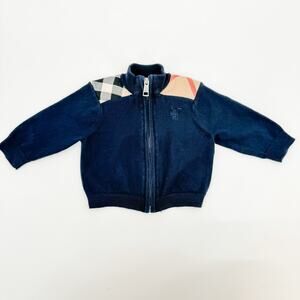 Burberry Boys Navy Zip Up Cardigan 3M Toddler Baby Infant Blue Plaid Nova Check